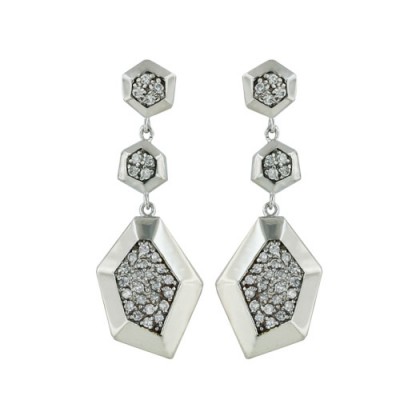 Brass Earring Rh Plate+Clear Cz Irregular Shape Da, Clear