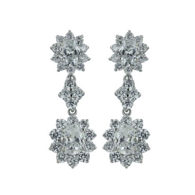 Brass Earring Dangle With Clear Cz With Post, Clear