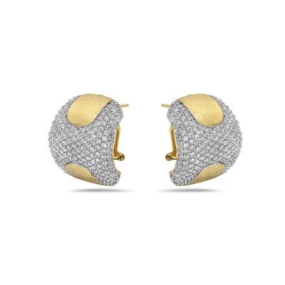 Brass Earring Zebra Pattern with Clear Cubic Zirconia with Omega