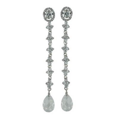 Brass Earring W/ Dangle W/ Clear Cz And T Drop Cle, Clear