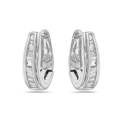 Brass Earring Clear Cubic Zirconia Baguette 'U' Huggies