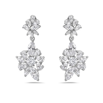 Brass Earring Marqui/Tear Drop Cubic Zirconia All Around with Clear Cubic Zirconia