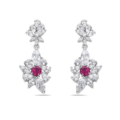 Brass Earring Marqui/Tear Drop Cubic Zirconia with Clear Cubic Zirconia Drop with Synthetic