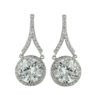 Brass Earring 9Mm Clear Cz Y Dangling *Rh Nickel F, Clear