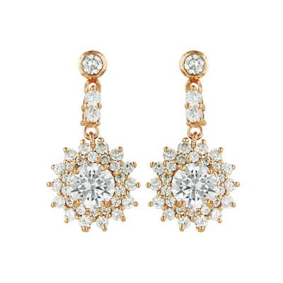 Brass Earring Flower 6Mm Clear Cz Center Multiple, Clear