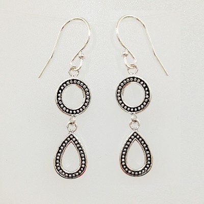 Brass Earring Dangle Circle And Teardrop Shape W/