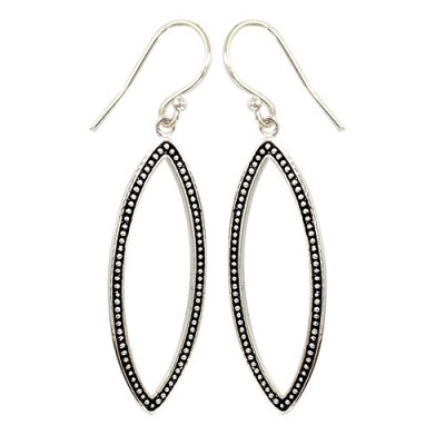 Brass Earring Marquis Dangle W/ Silver Plate Antiq, Silver