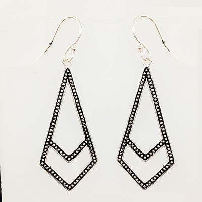 Brass Earring Dangle Upside Down Kite Shape W/ Sil