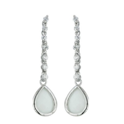 Brass Earring Cl Cz Dangle White Teardrop Shape, White