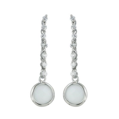 Brass Earring Cl Cz Dangle White Round Shape, White