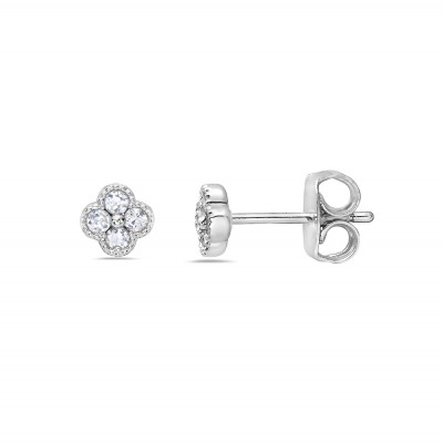 Brass Earring 4 Petals Clear Cubic Zirconia