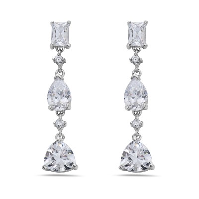 Brass Earring 7X5mm Clear Cubic Zirconia Square+11X7mm Tear Drop+10X9mm Tr