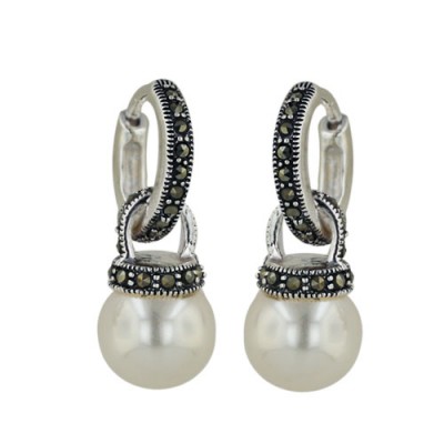 Brass Earg Huggie W/Drops+10*10Mm Faux Pearls