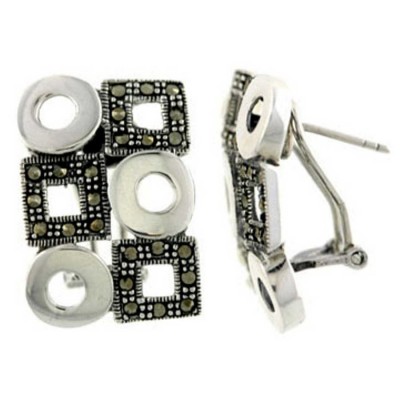 Marcasite Earring Plain Circle+Marcasite Open Square Clip