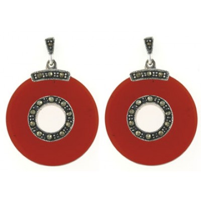 Marcasite Earring 23mm Round Carnelien with 7mm Hole