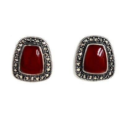 Marcasite Earring Trapezoid Carnelien with Marcasite