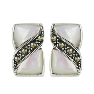 Marcasite Earring Wavy Marcasite Line White Mother of Pearl (Smaller with Direct
