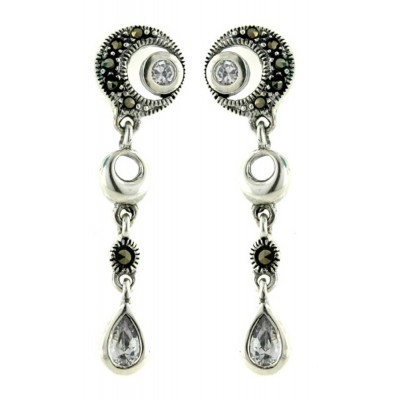 Marcasite Earring Circle with Clear Cubic Zirconia Bezel+Tear Drop
