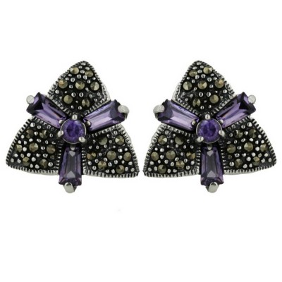 Marcasite Earring 3 Ame Cubic Zirconia Baguette Triangle