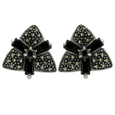 Marcasite Earring 3 Black Cubic Zirconia Baguette Triangle