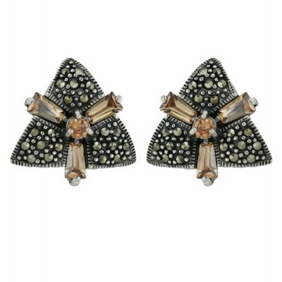 Marcasite Earring 3 Champagne Cubic Zirconia Baguette Triangle