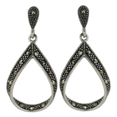 Marcasite Earring 28X19mm Open Tear Drop Dangle