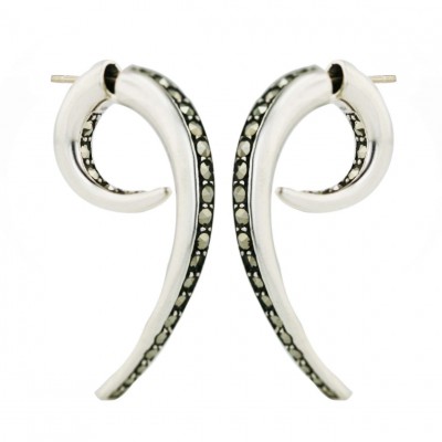 Marcasite Earring 2-Part Swirl+14K Gold Post "Js"