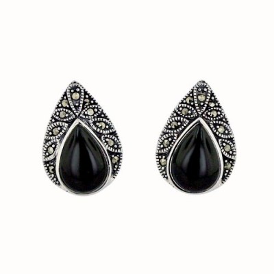 Marcasite Onyx/Marquis Tear Drop Post