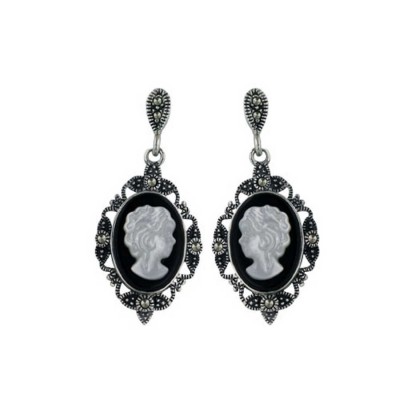 Marcasite Earring 10-14mm Oval Shape with Lady Cameo