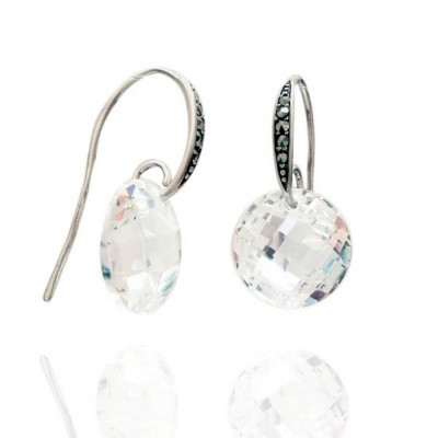 Marcasite Earring Marcasite Fish Wire 14 M Clear Cubic Zirconia Round