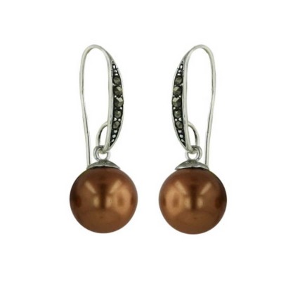 Marcasite Earring Marcasite Fish Wire with 10 mm Shell Pearl