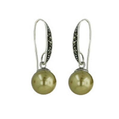 Marcasite Earring Marcasite Fish Wire with 10 mm Shell Pearl