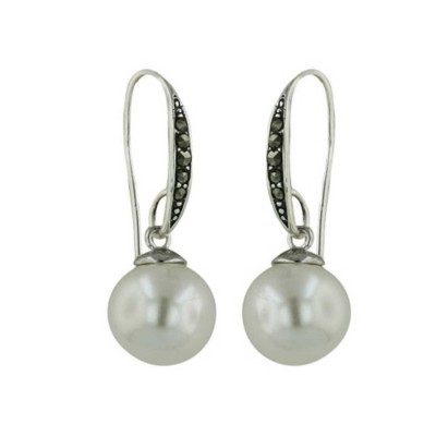 Marcasite Earring Marcasite Fish Wire with 10 mm Shell Pearl