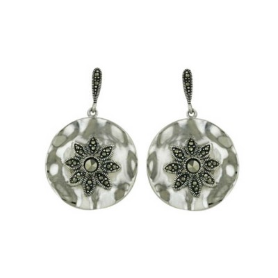 Marcasite Earring Round with Marcasite Flower Center with Post