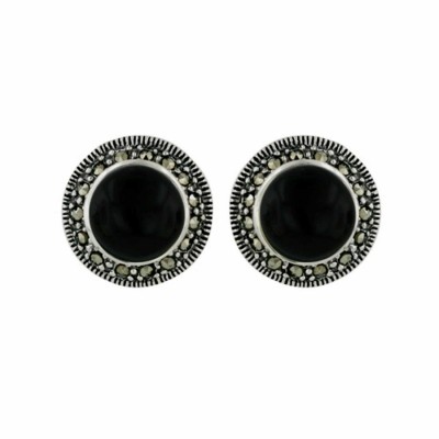 Marcasite Earring 8mm Onyx with Marc. Stud