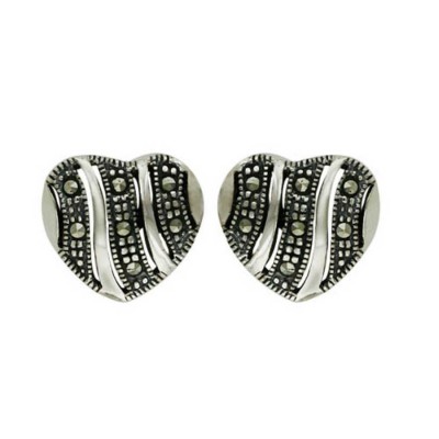 Marcasite Earring Heart Stud Open Waves