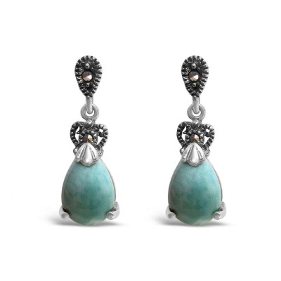 Marcasite Earring Larimar Teardrop Dangle
