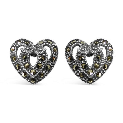 Marcasite Earring 10X11 Open Heart Filigree Post