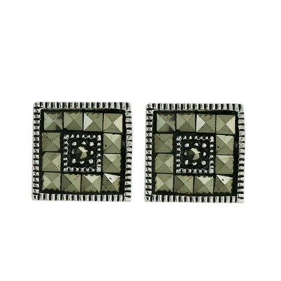 Marcasite Earring 10X10mm Rhombus Square Marcasite Earring Post