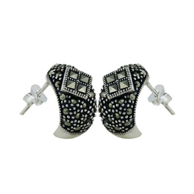 Marcasite Earring Half Hoop with Square Marcasite