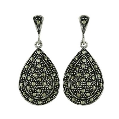 Marcasite Earring 30X14mm Puffy Marcasite Teardrop Post