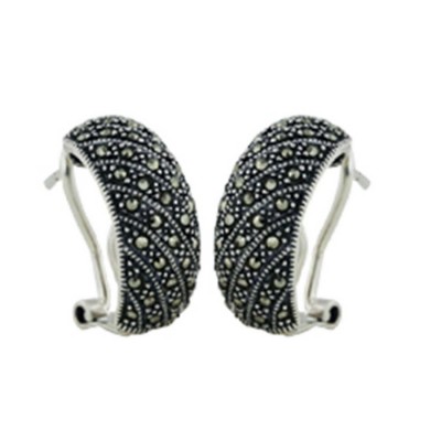 Marcasite Earring Half Hoop Diagonol Marcasite Lines