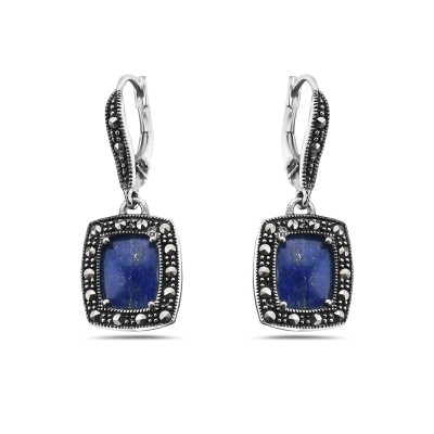 MS EARRING 9X7MM CHESS CUT SQUARE LAPIS MS AROUND