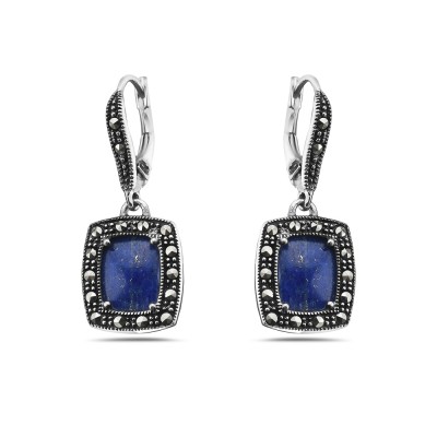 MS EARRING 9X7MM CHESS CUT SQUARE LAPIS MS AROUND