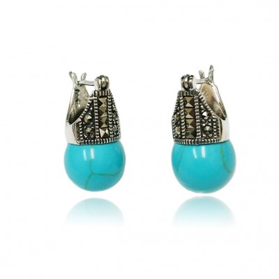 Marcasite Earring Square Cut Marcasite Turquoise Latch Hook