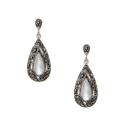 Marcasite Earring Teardrop Mother of Pearl with Marcasite Filgre