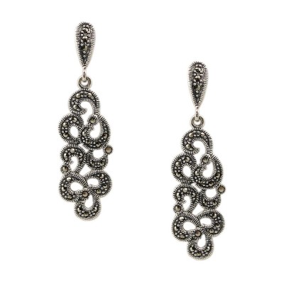MS Earring Dangling Long Filigree Marcasite Pave