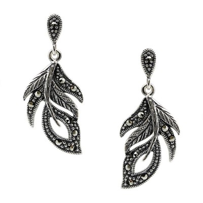 MARCASITE EARRING LEAF PAVE WITH SWISS MARCASITE STUD POS