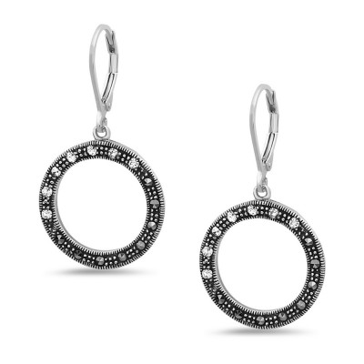 MARCASITE EARRING HALF MARCASITE HALF OXIDIZED CUBIC ZIRCONIA CIRCLE
