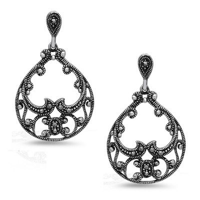 MARCASITE EARRING DANGLING TEAR DROP FILIGREE